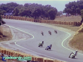 Laguna Seca - A Look Back - Corkscrew Bottom Then: Bottom of the Corkscrew at Laguna Seca Raceway in 1983. Too bad they moved the pedestrian bridge to the the new location.
